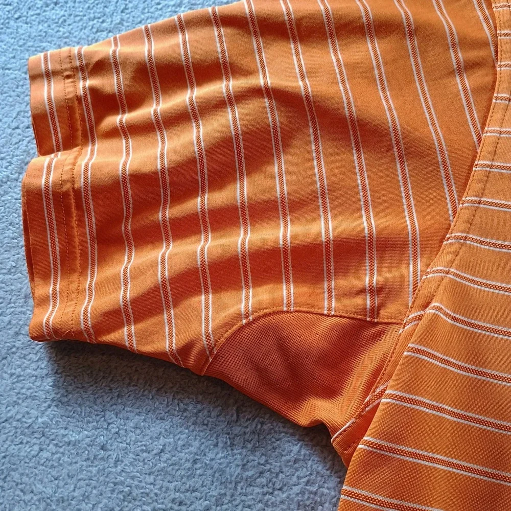 Adidas Mens ClimaCool Polo Orange XL Striped Golf Shirt